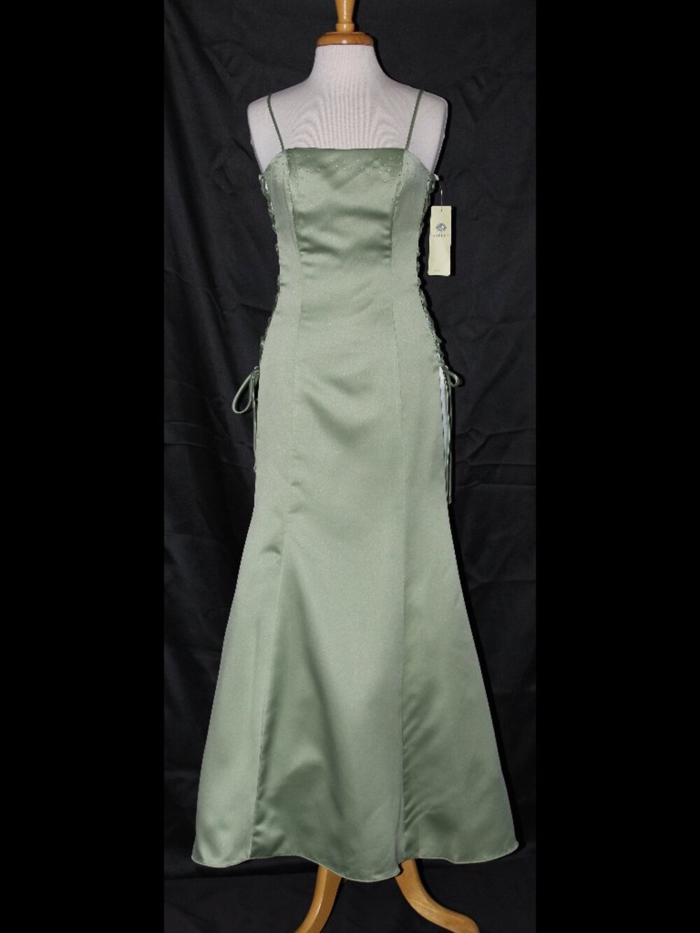 Aspeed #3093 Long Satin Gown With Side Lacing-Size S- SAGE GREEN-NWT